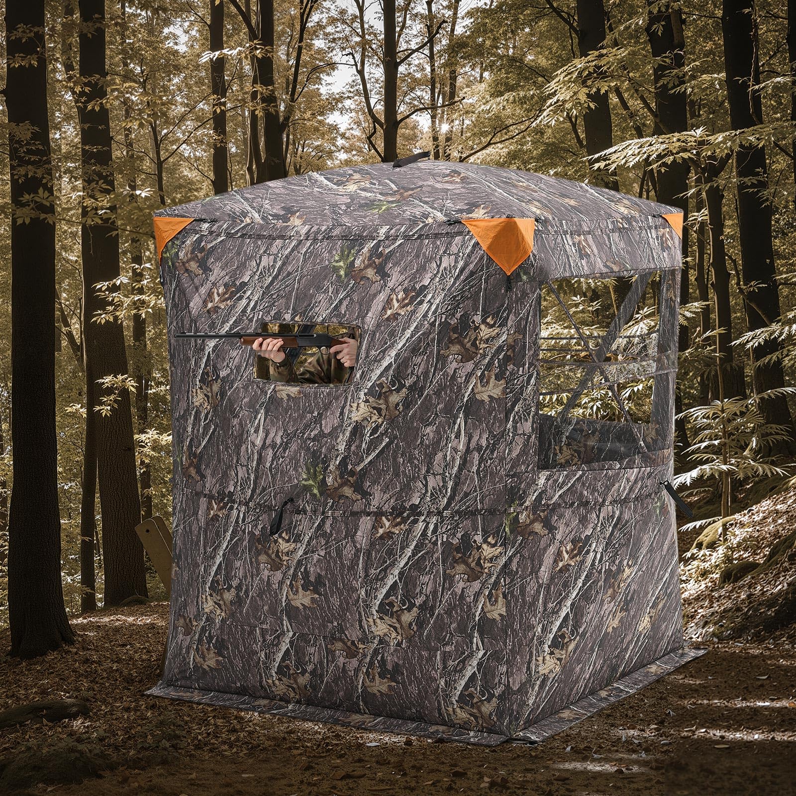VEVOR Tenda da Caccia, Tenda Termica per 2 a 3 Persone con Sedia a Tre Gambe Borsa per Il Trasporto, Mimetica Portatile, Riparo Nascosto Resistente con Porta e Finestra con Cerniera
