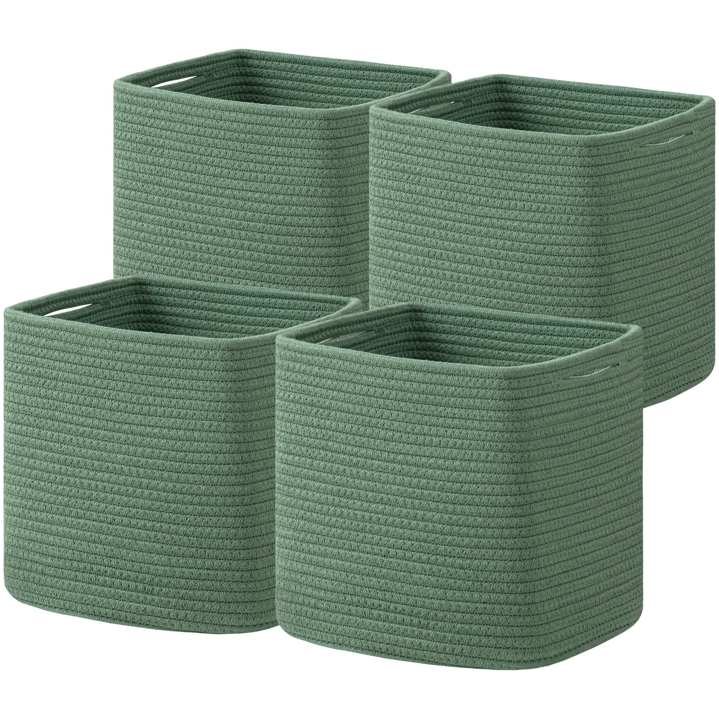 joybest Green Storage Cube Bins, Cotton Rope Storage Baskets for Orginazing, Toy Bins for Shelves Closet Nursery 11x10x10 Inches 4Pack