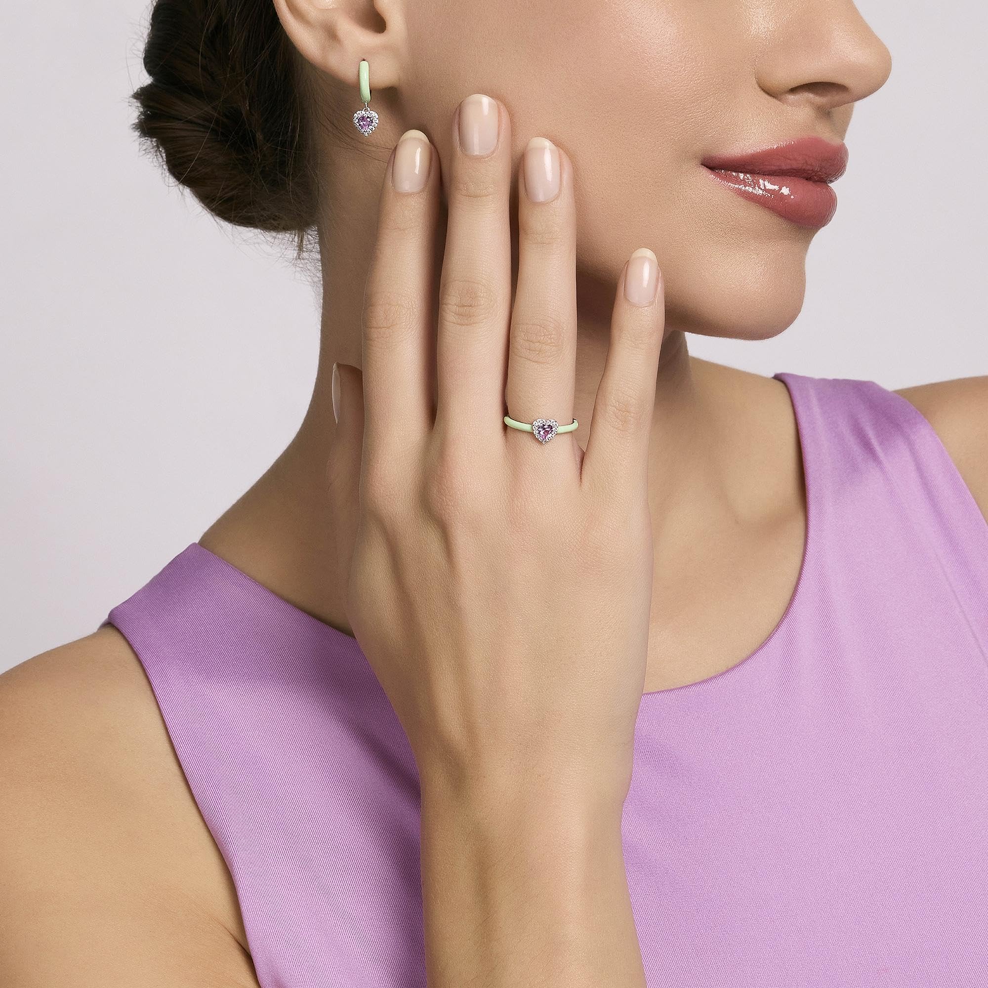 MABINA GIOIELLI - Orecchini Donna - Orecchini a cerchio in argento con smalto verde e zircone rosa - 563594