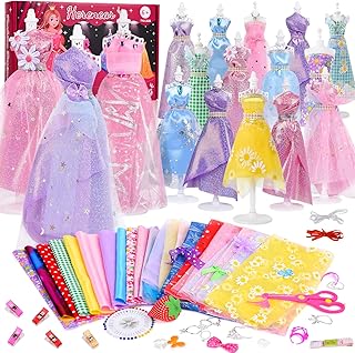 Herenear 550+ Pieces Fashion Design Girls, Fashion Design Children, Creative Craft Set Girls 8 9 10 11 12+ Years, Sewing Kit Crafts with 4 Mannequins, Birthday Gifts for Girls