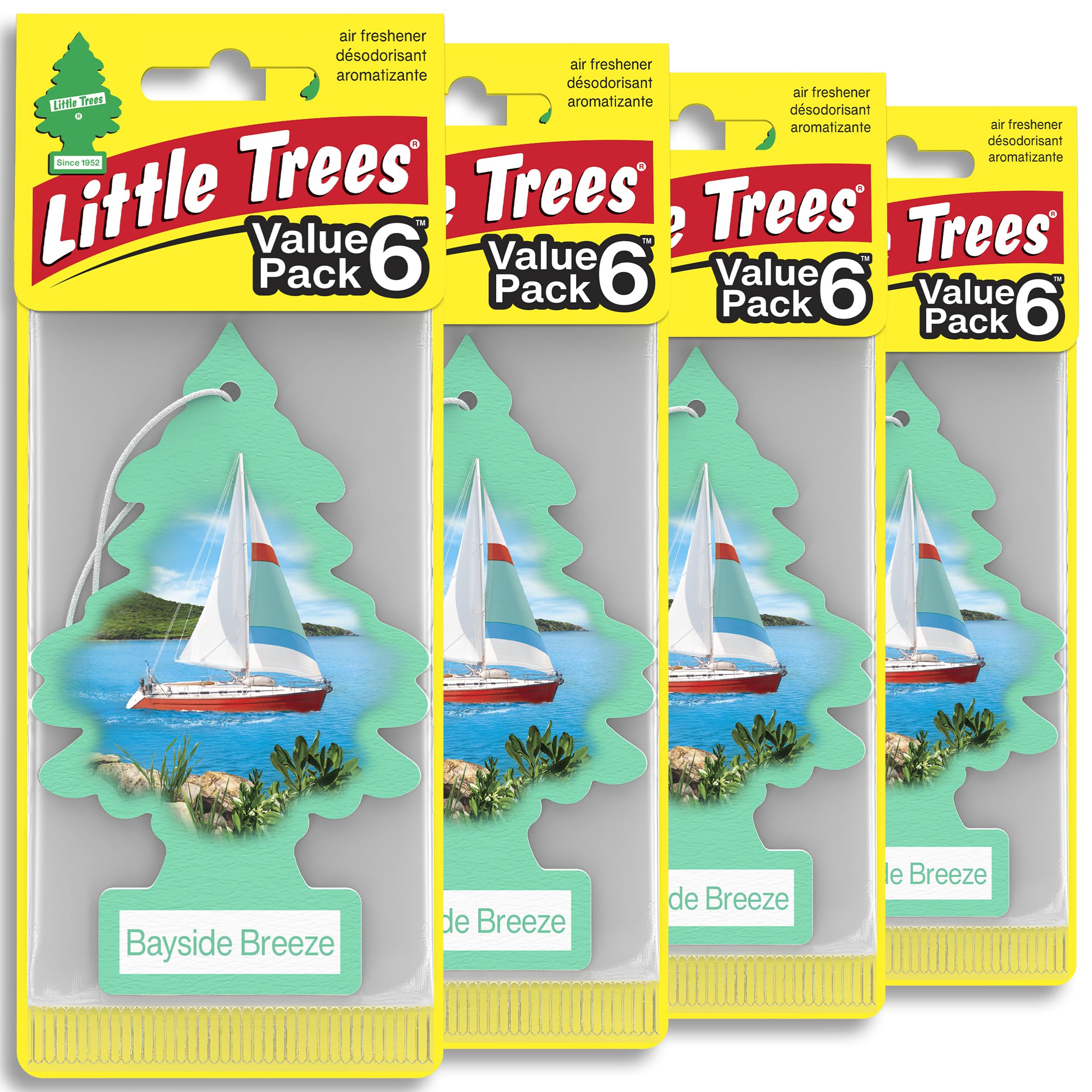LITTLE TREES Car Air Freshener | Hanging Tree Provides Long Lasting Scent for Auto and Home | 24 Air Fresheners |Bayside Breeze Bayside Breeze 4 Count (Pack of 6)