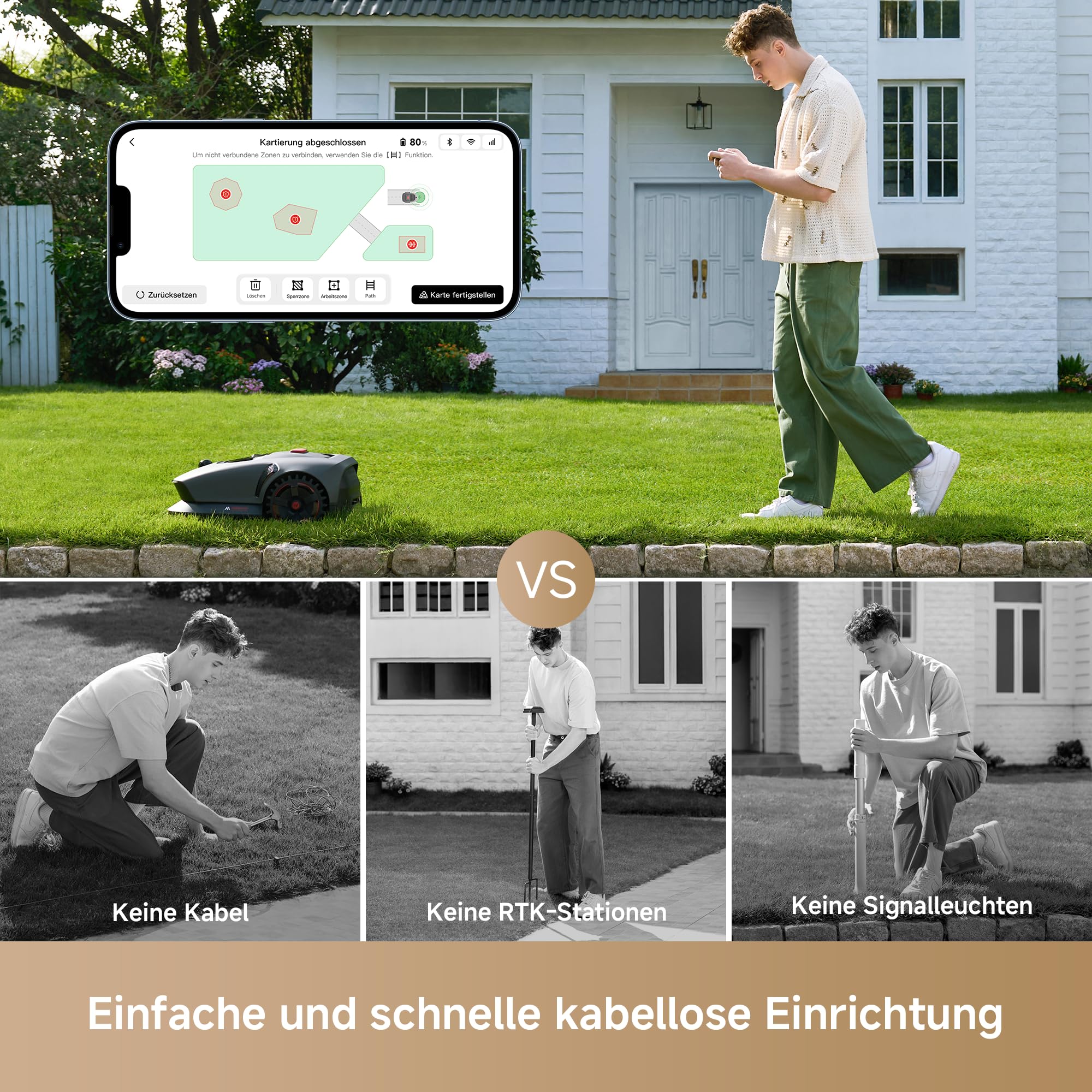 MOVA 1000, Mähroboter 360° 3D LiDAR kabellose Einrichtung & genaue Kartierung bis 1000 m², Mähroboter ohne Begrenzungskabel, Smarte Hindernisvermeidung, Verbesserte Geländeräder, U-förmiges Schneiden