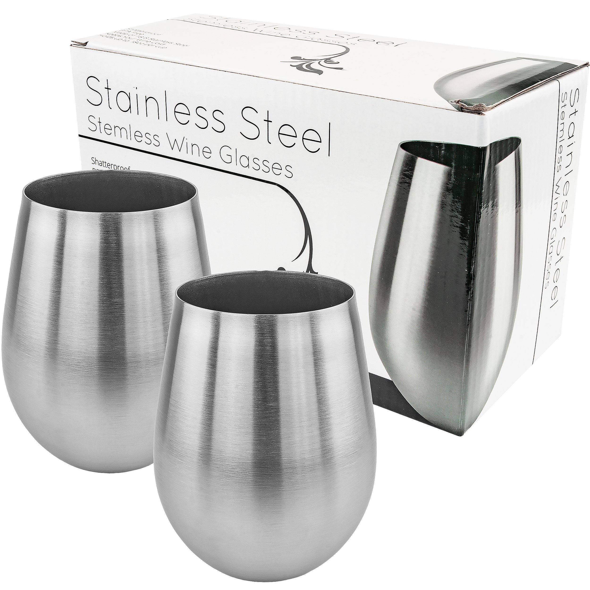 Amazon.com | Southern Homewares Stainless Steel Stemless Wine Glasses Set  of 2-18oz Unbreakable Wine Glasses for Outdoor, Travel, Camping, Pool, and  Picnics: Wine Glasses