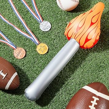 Zomiboo 18 Pieces Kids Winner Award Medals Sets 15 Pcs Gold Silver Bronze Plastic Medals for Awards 3 Pcs Inflatable Torch Prop for Winner Medieval Themed Party Sports Competitions