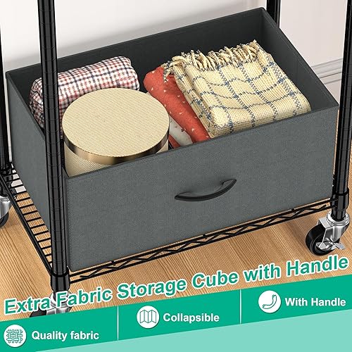 Miniatura 5 de Perchero Rodante para Ropa, Perchero de Vestimenta de 3 Niveles para Colgar Ropa, Armario de Alambre Metálico con Barras de Cajón, Organizador de