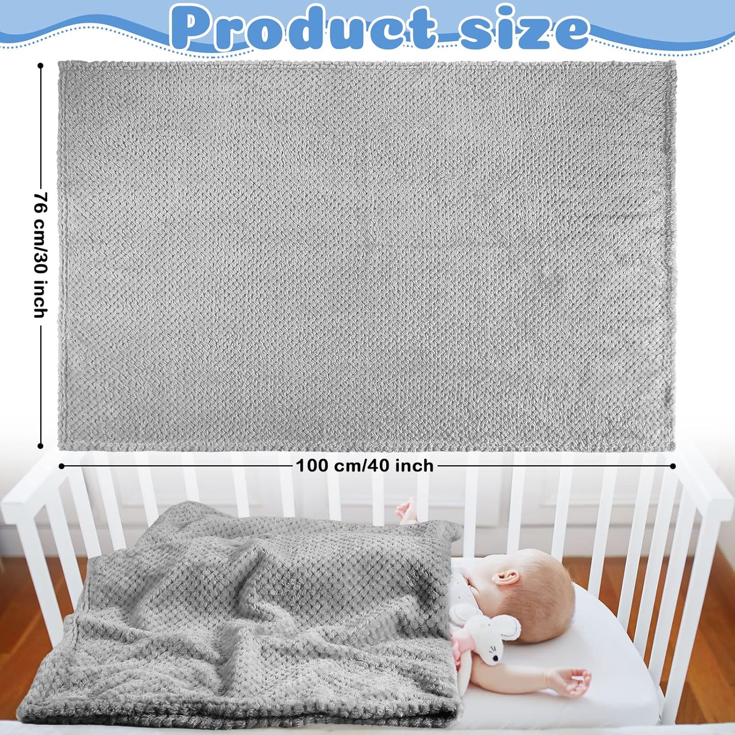 Reginary 4 Pack Fuzzy Blanket 30 x 40'' Waffle Flannel Baby Throw Blankets Warm Nursery & Crib Blankets for Girl & Boy Newborn Infant(Gray) - Image 2