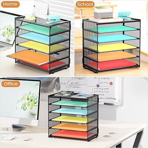 Miniatura 6 de Organizador de papel de almacenamiento para accesorios de escritorio y organizadores de espacio de trabajo, bandeja de letras de 6 niveles,