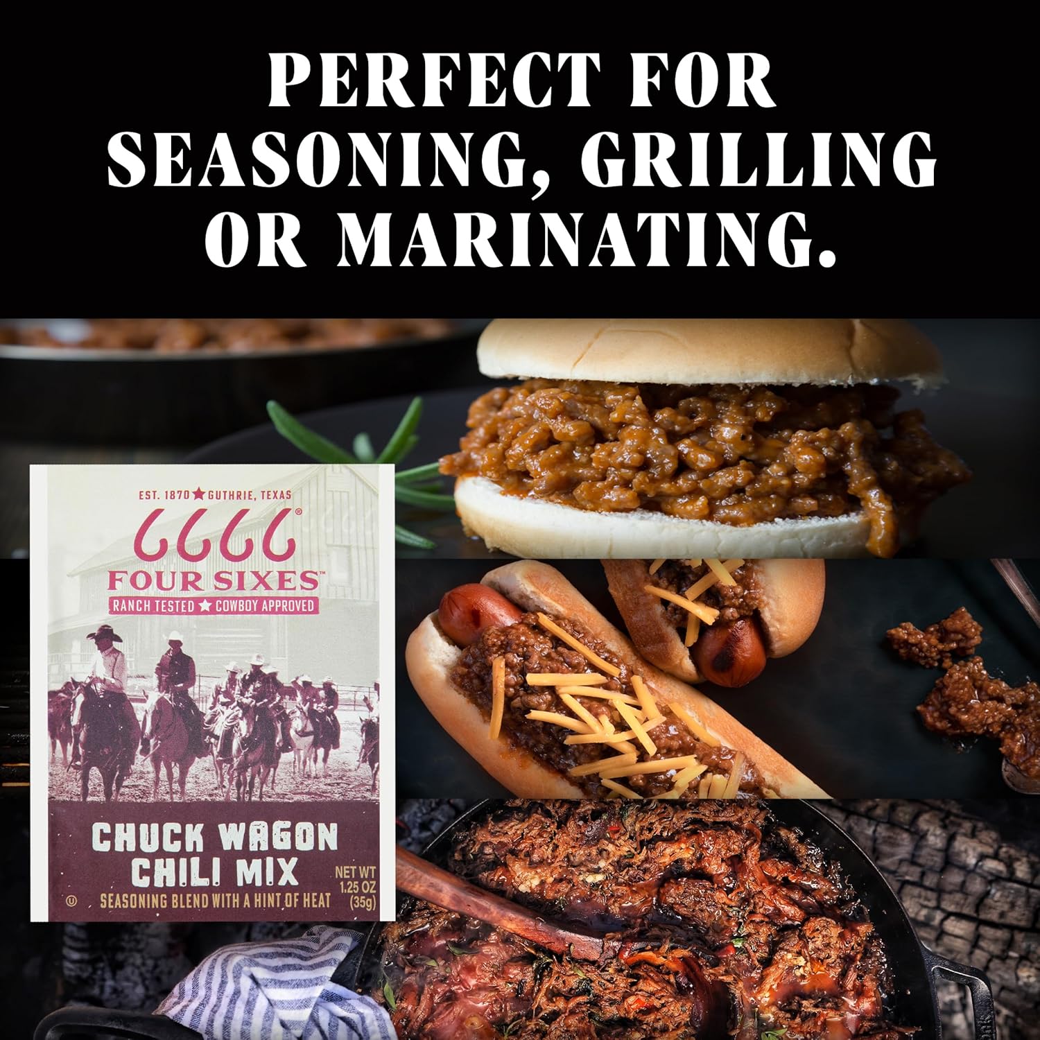 6666 Four Sixes Chuck Wagon Chili Seasoning Mix, 1.25 Ounce (Pack of 12)