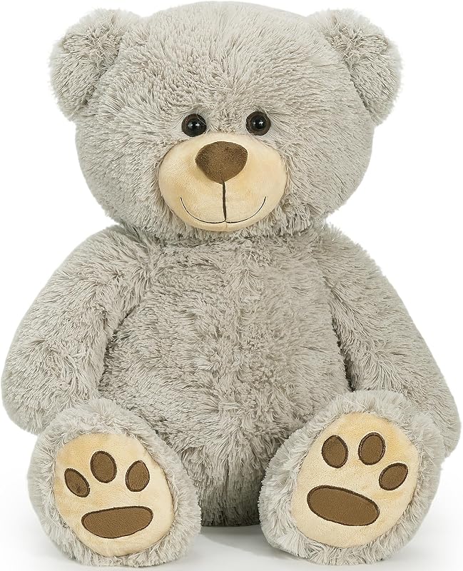 LotFancy Teddy Bear Stuffed Animals, 20 inch Soft Plush Toy, Grey | Cute Footprint Plushie For Easter And Birthday Gifts, Soft Huggable Toy For Toddlers Cuddling, Snuggling & Bedtime.