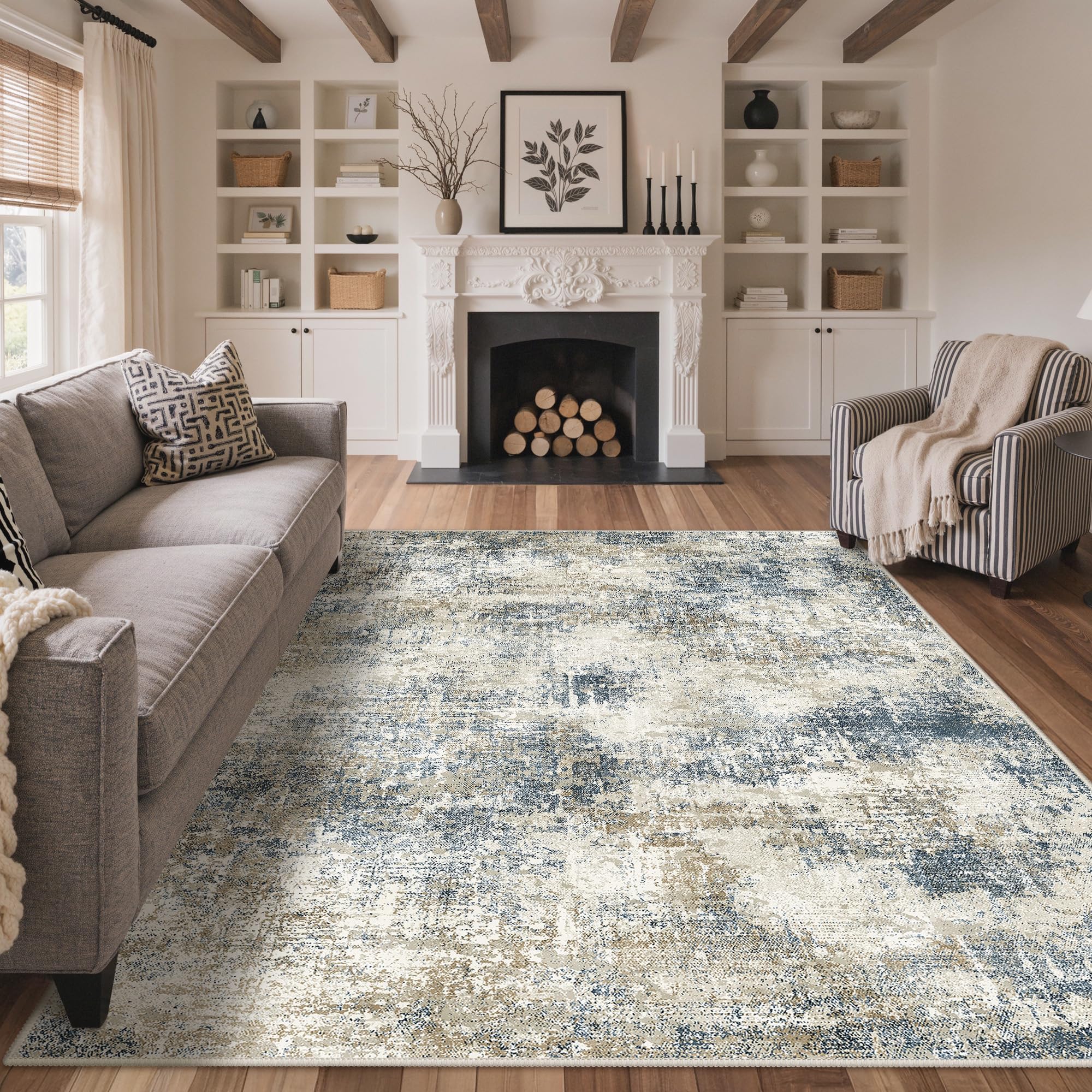 GENIMO Tapis de Salon Moderne Style Abstrait lavé, antidérapant et Doux, Tapis pour Salon, Tapis Entree Interieur, Chambre, Couloir,Brun, 160X230CM