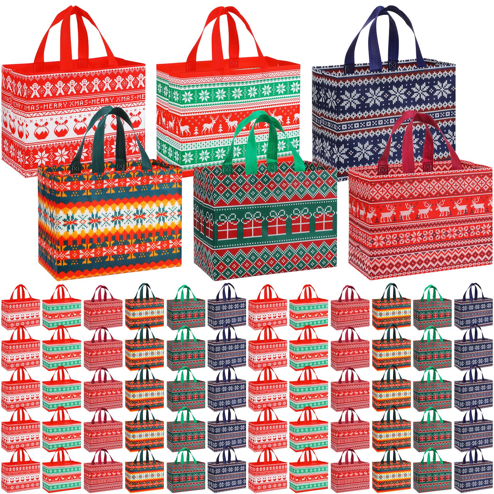 Talltalk 200 Pcs Christmas Gift Bags Tote Bags Bulk Christmas Non Woven Treat Bags with Handle 12.8 x 9.8 x 6.7 in(Ugly Sweater)