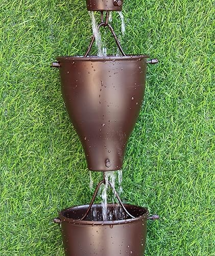 Miniatura 2 de KAM Home - Cadena de lluvia de aluminio XL con adaptador de canalón para kit de instalación de cadena de lluvia (8.5 pies, marrón)