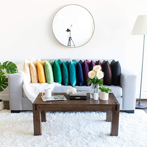 Miniatura 7 de The White Petals Fundas de almohada lumbar negras, lujosas, elegantes y decorativas (seda sintética cruda, 12 x 16 pulgadas, paquete de 2)