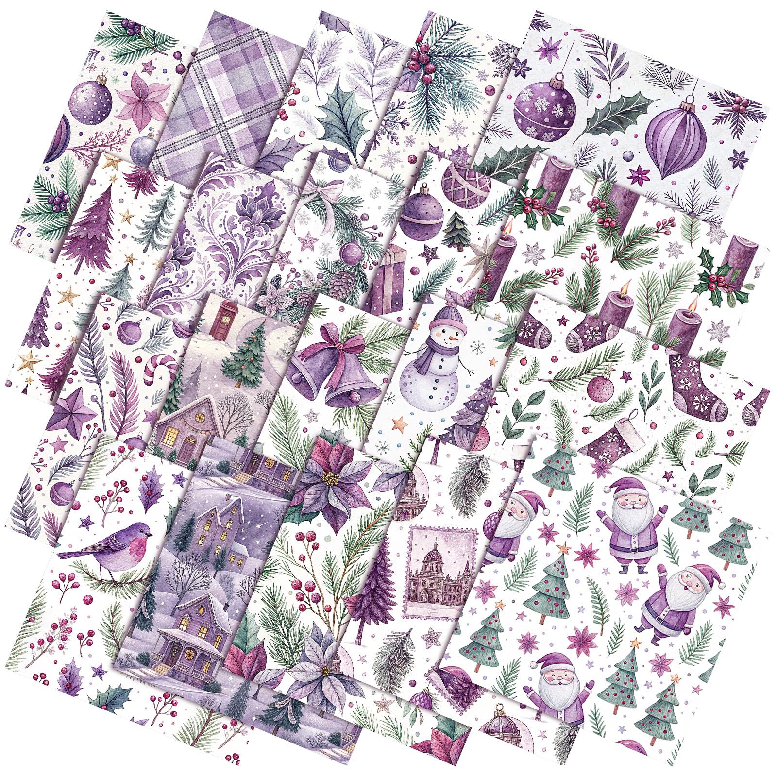 Ganeen 60 Pcs 10 x 10 Inch Purple Christmas Quilting Fabric Squares