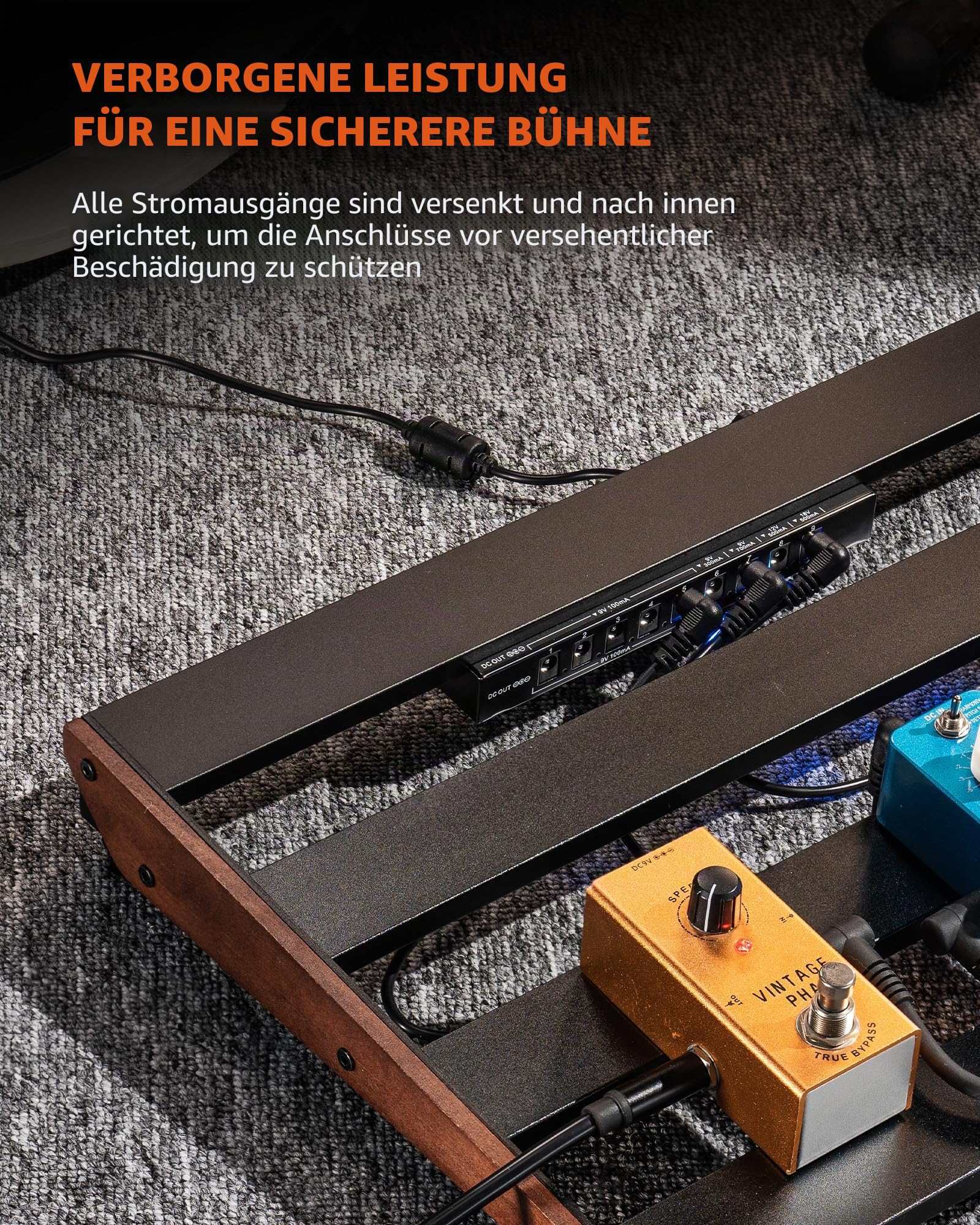 LEKATO Gitarren-Pedalboard mit integriertem Netzteil, 39,4 x 28 x 5 cm großes Effektpedalboard für Bühne Studio Zuhause, Aluminiumkonstruktion, integrierte isolierte Stromversorgung (PB-03S)