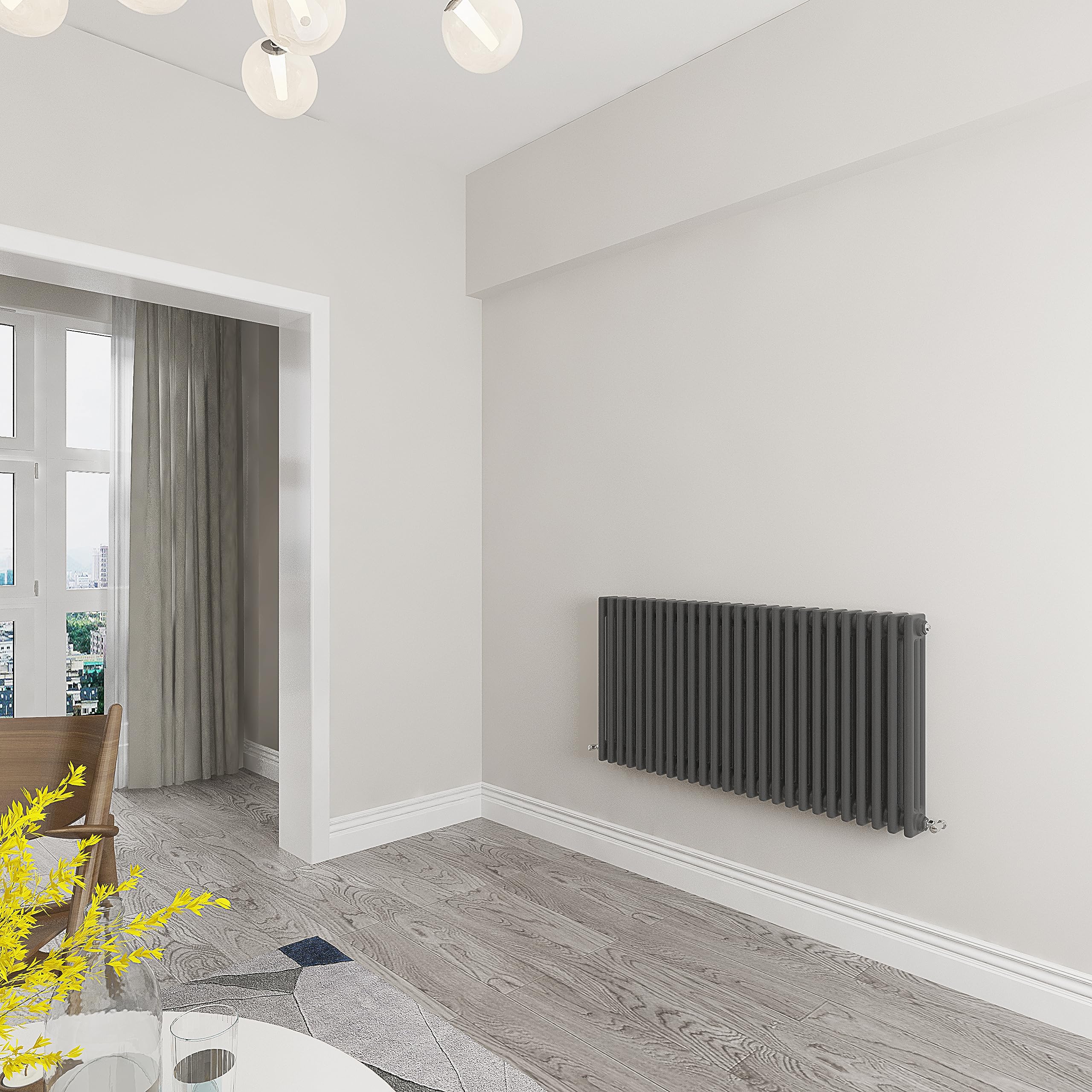 Skybathroom | 600x1190mm Horizontal Anthracite Cast Iron Triple Column Traditional Central Heating Radiator