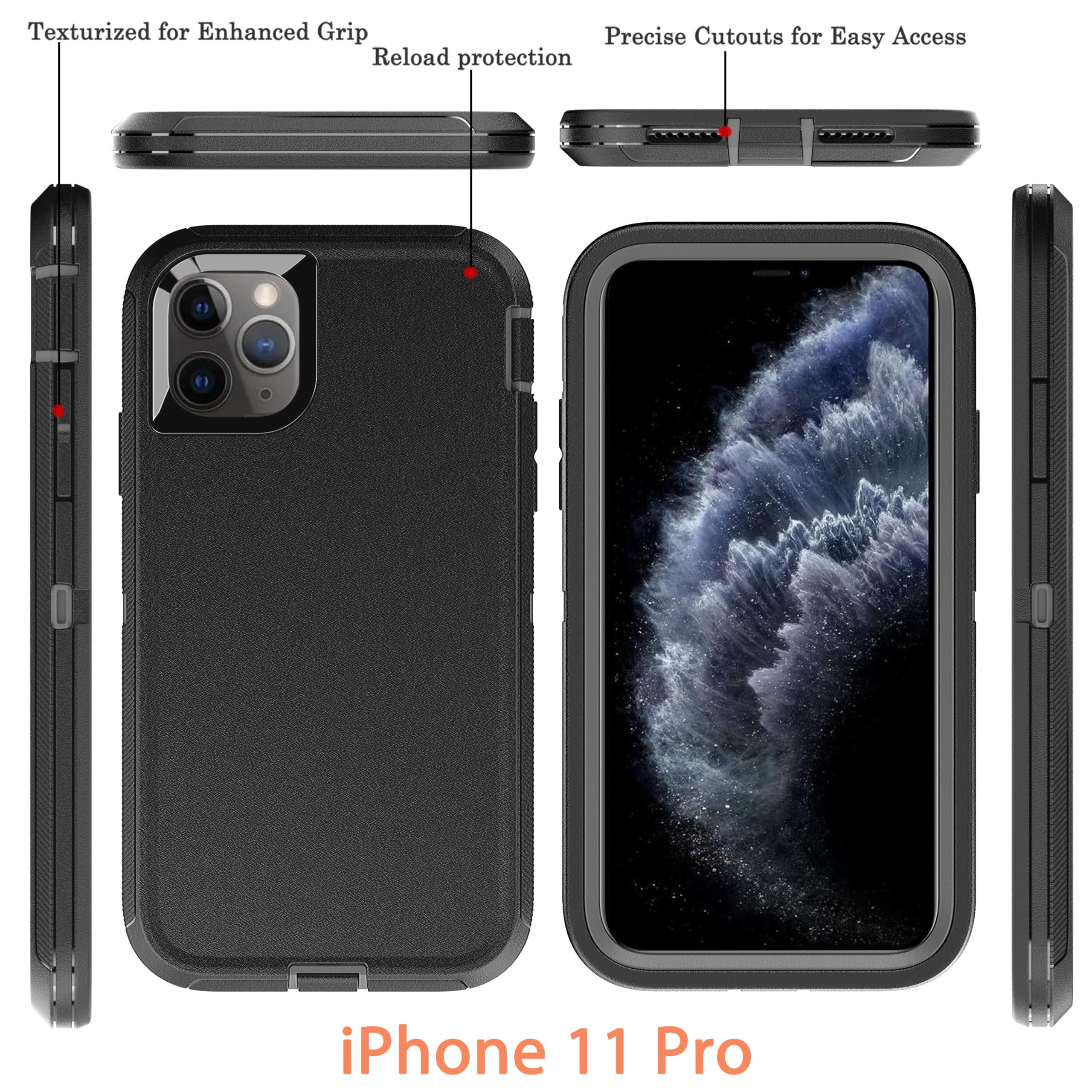 YmhxcY Custodia IPhone 11 Pro 5,8'' – 3 In 1 Antiurto, TPU E PC, Grigio/Rosa, Con Protezione Schermo