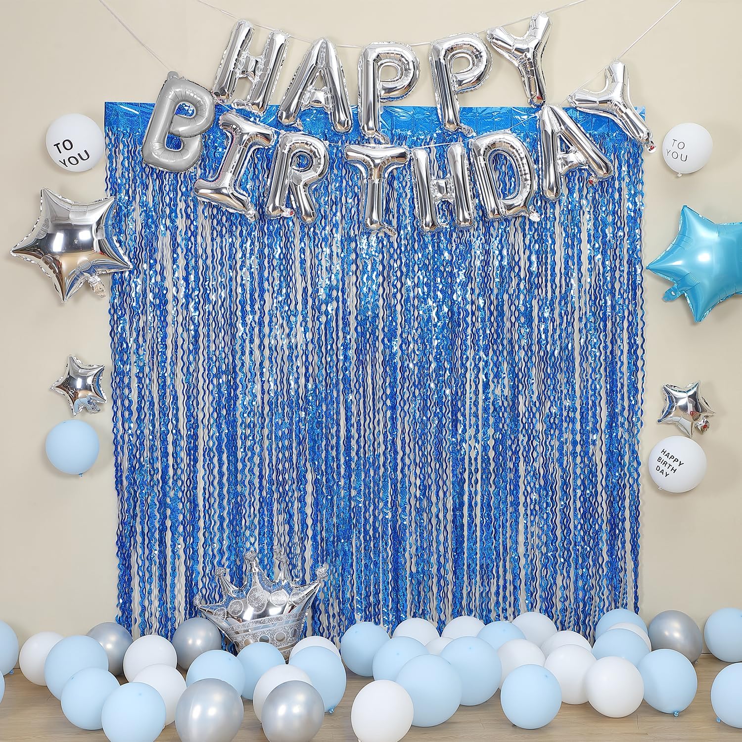 4 Pack Navy Blue Wavy Foil Fringe Curtains Party Decorations - 3.3 ft x 6.6 ft Streamer Tinsel Curtain Party Photo Backdrops for Birthday Party - Image 6