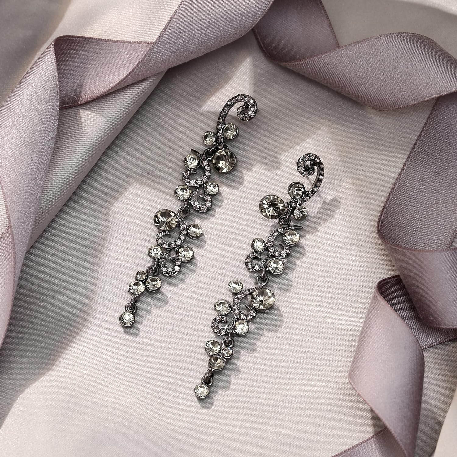 EVER FAITH Bridal Flower Wave Austrian Crystal Dangle Earrings - Image 3