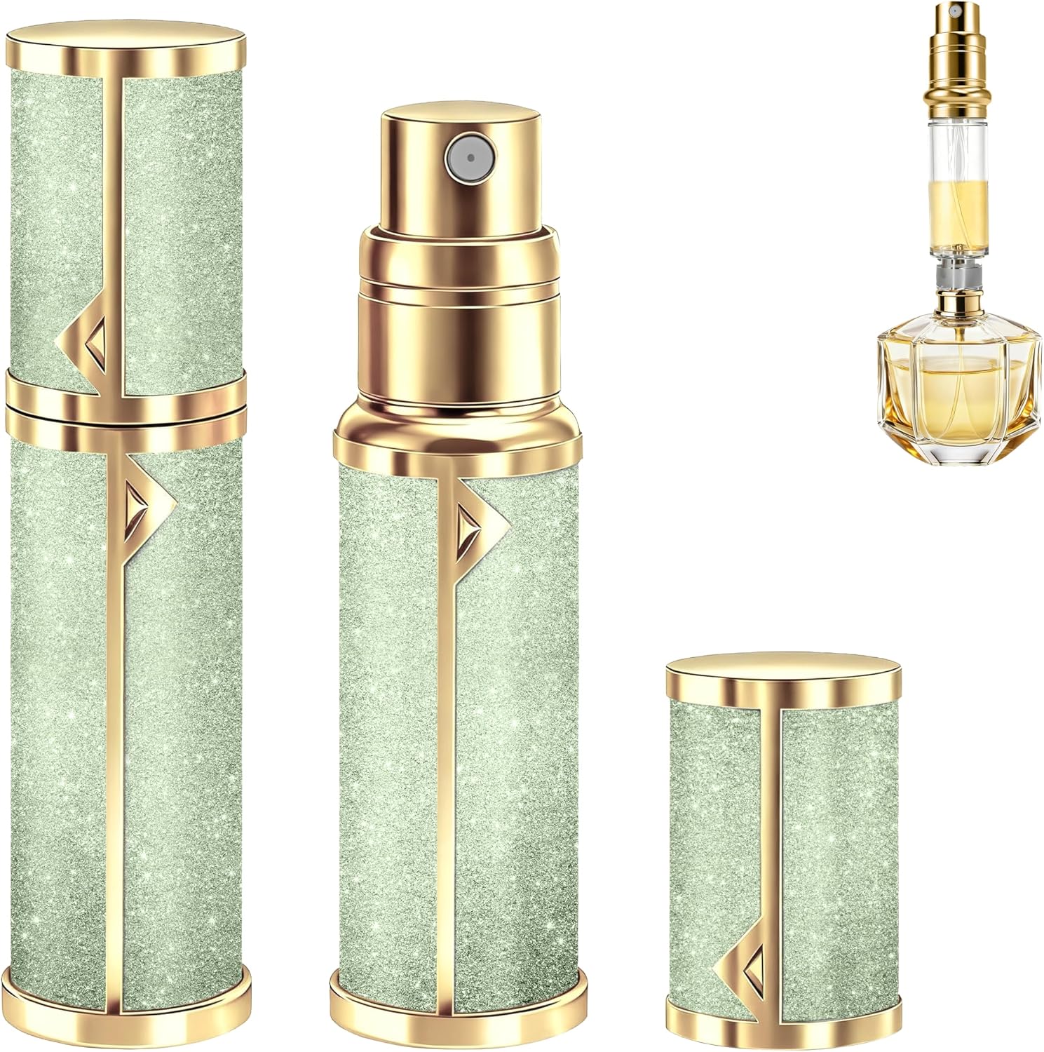 Atomizer perfum, 5 ml, kieszonkowa, odporna na wycieki, butelka podróżna dla miłośników perfum, do domu, na zewnątrz, na wycieczkę biznesową (Jade/Gold, 8.5cm)