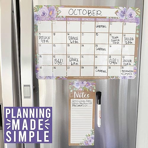 Miniatura 8 de Calendario magnético de borrado en seco para refrigerador, calendario magnético floral rústico para nevera, calendario magnético de borrado en seco