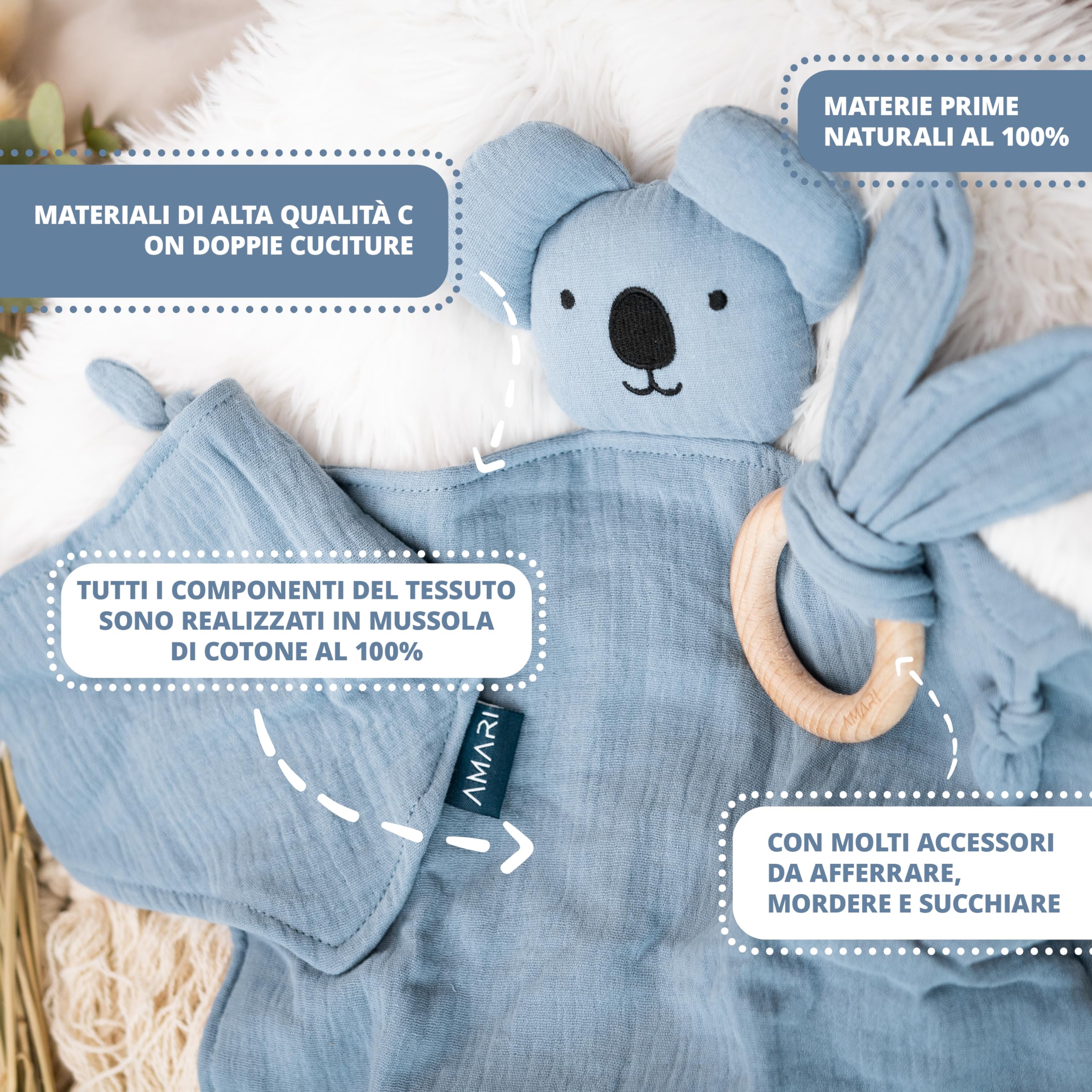 AMARI ® Panno per le coccole con tettarella e bavaglino, regali ideali per la nascita per bambini e bambine - regalo per neonato - set di regali in panno per coccole per la festa del bebè