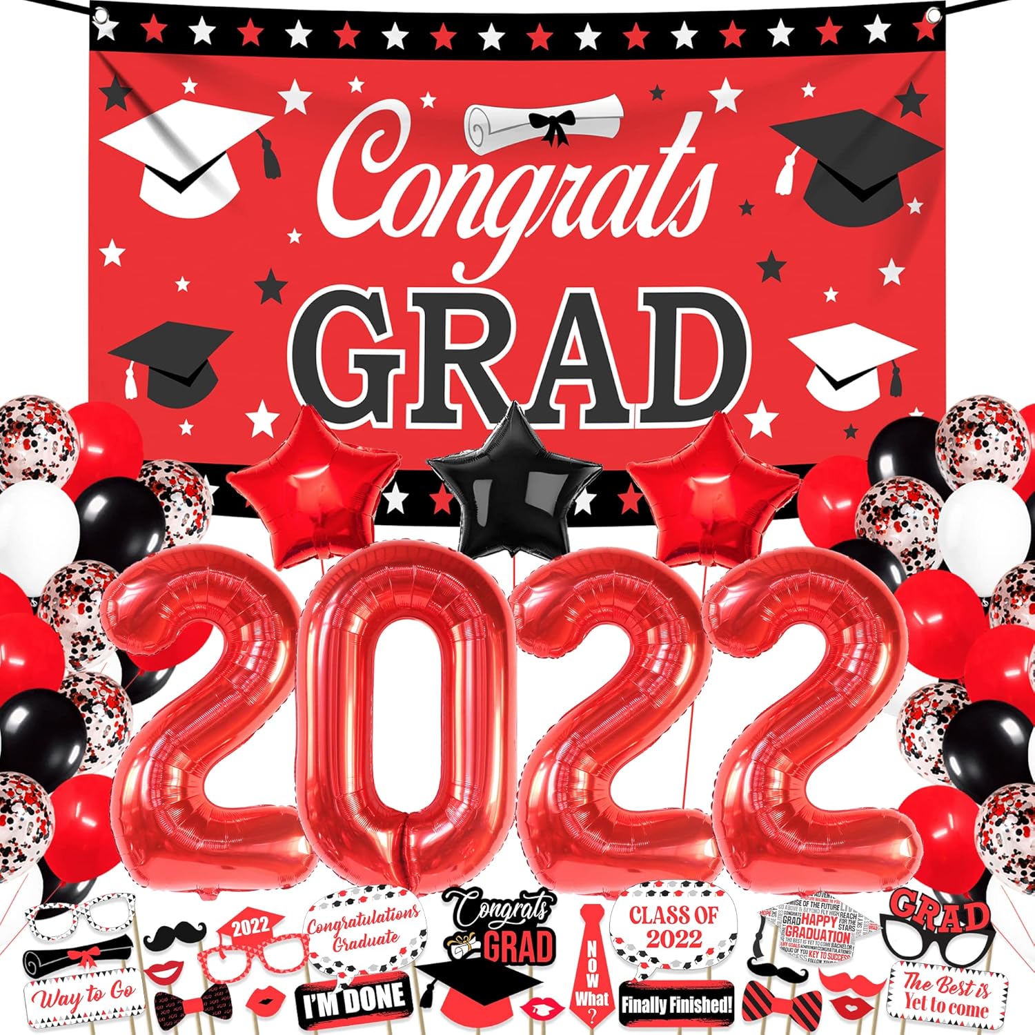 Huge, Red and Black Graduation Decorations 2022 Pack of