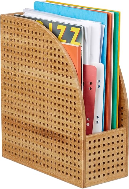 Relaxdays segregator XL bambusowy, A4, bardzo szeroki, do przechowywania papieru, na czasopisma, wys. x szer. 30,5 x 26,5 x 12 cm, kolor naturalny, standardowy