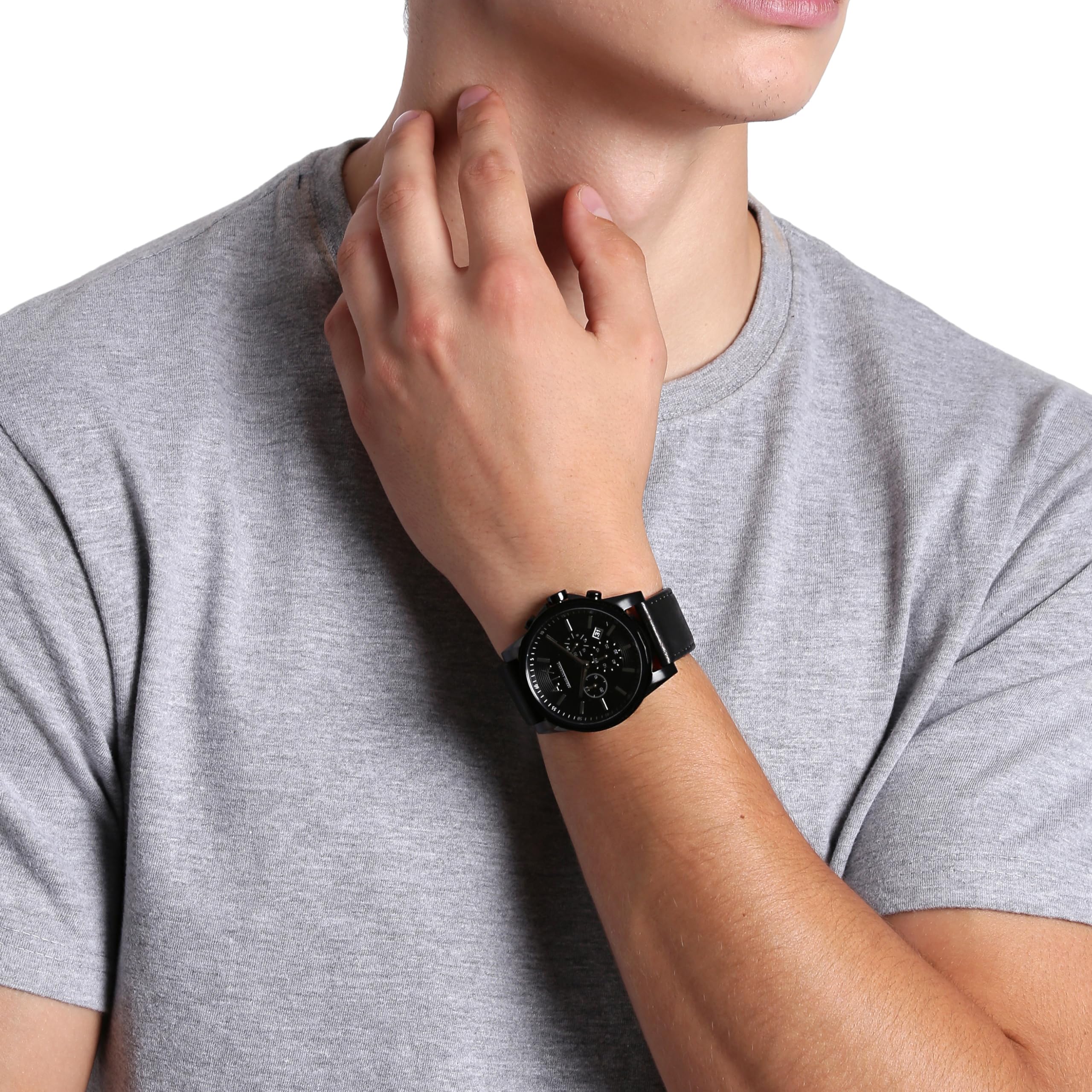 Armani Exchange Reloj Hombre, Movimiento Cronógrafo Cuarzo y Caja 45mm con Pulsera Piel