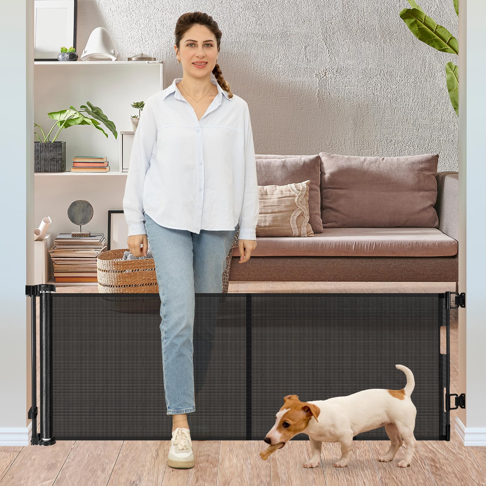 Photo 1 of 24 Inches Tall Retractable Baby Gates for Doorways, Short Dog Gates to Step Over, Extends up to 55" Wide, Reinforced Mesh Baby Gate for Kids or Pets, Doggie Gates Puppy Gates for The House (Black)