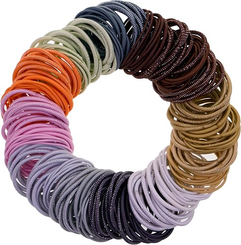 216pc 4mm Neutral Solids & Stripes Hair Ties - No Metal Durable Ponytail