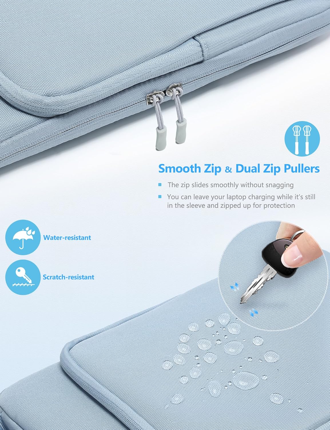 HYZUO 15-16 Inch Laptop Bag Sleeve for MacBook Pro 16 M4 M3 M2 M1 2026-2019, 15" Surface Book, Notebook Case for 15" 15.6" Dell HP Lenovo ThinkBook Asus Acer Samsung Huawei, Pale Blue - Image 6