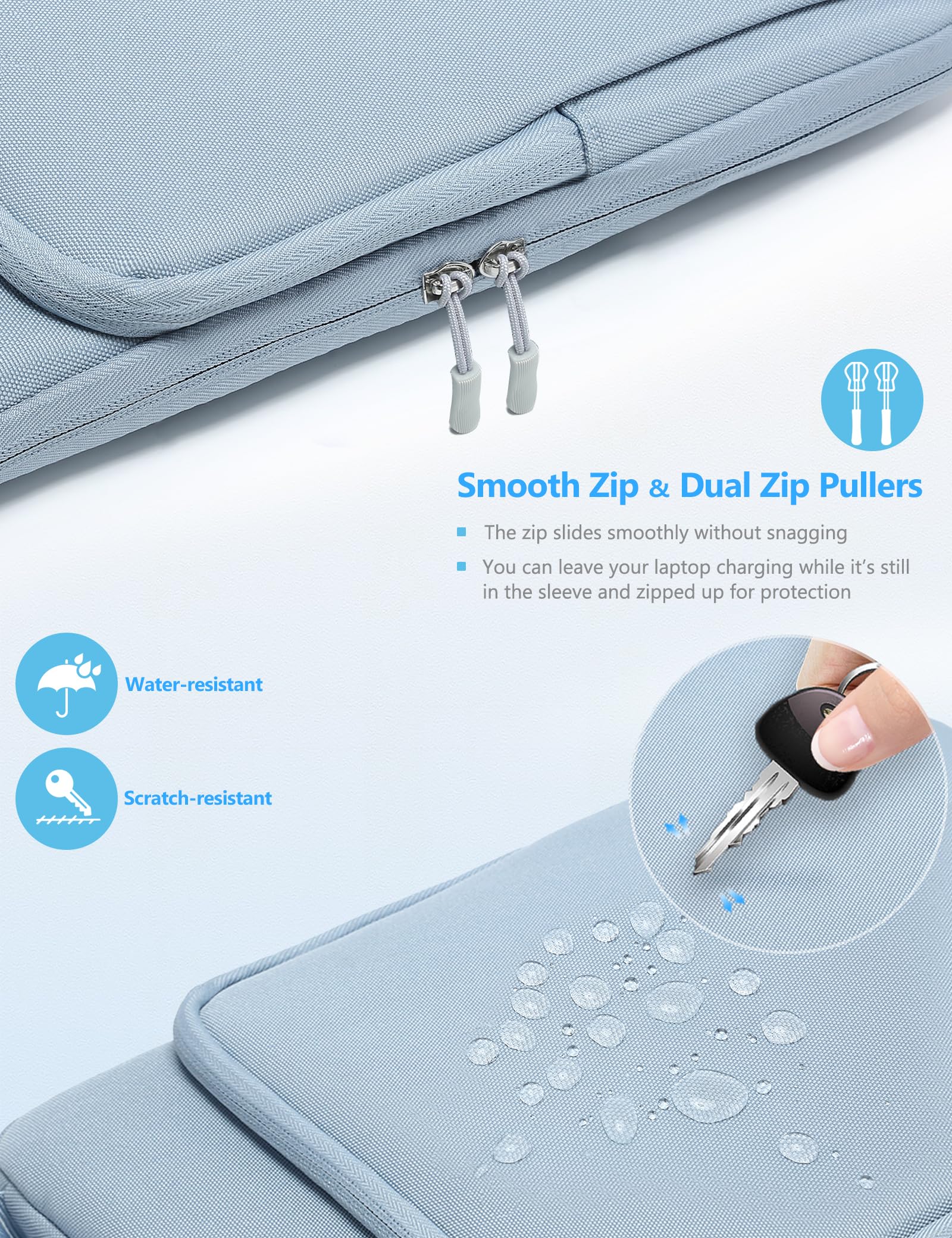 HYZUO 14-15 Pollici Borsa Laptop per MacBook Air 15 M4 M3 M2, MacBook Pro 15, XPS 15 Plus, 15" Surface Laptop, Custodia per Notebook per 14" Dell HP Lenovo ThinkPad Asus Acer Huawei, Blu Pallido