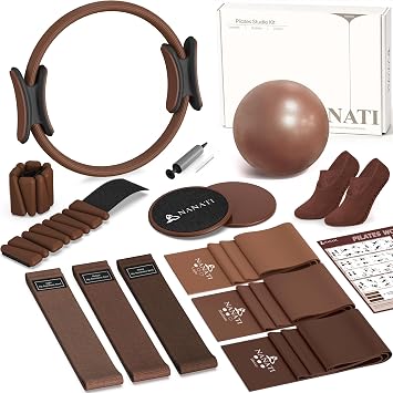 NANATI Pilates Kit, Home Pilates Workout Kit for Women, Pilates Equipment with 14.5"" Pilates Ring and Ball, Resistance Bands, Ankle Weights, Sliders & Grip Socks for Home Workouts
