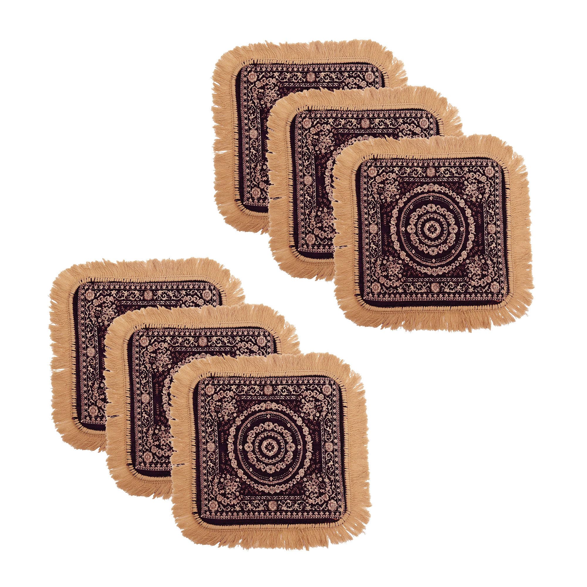 Kuber Industries Pack of 6 Velvet Pooja Mat For Sitting On Floor | Comfortable Eating Aasan for Home | Decorative Sitting Mat for Meditation & Mandir | Floral - Golden & Purple-picture-29