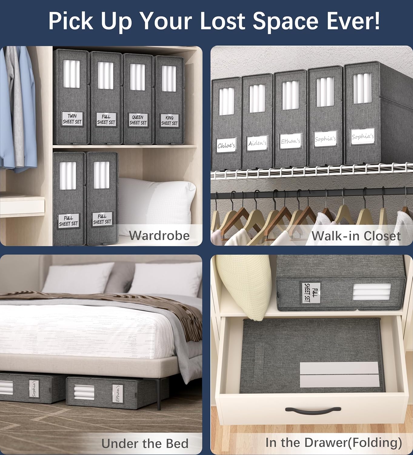 Furnhome 6 Pack Bed Sheet Storage,2024 Sheet Organizer for King/Queen/Full/Twin, Foldable Sheet Set Organizer, Sheet Storage Cube for Bedding Sheets, Duvet Covers and Pillowcases