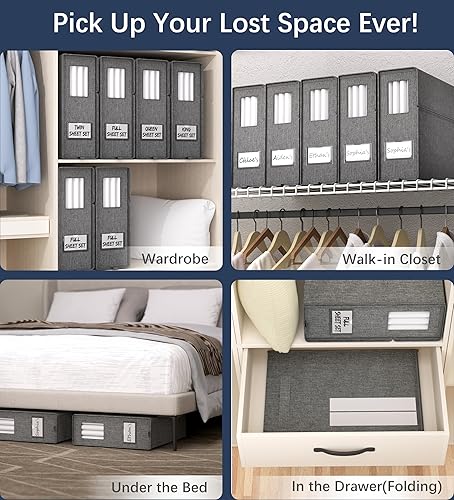 Miniatura 6 de Furnhome Paquete de 6 organizadores de sábanas de cama, 2024 para King, Queen, matrimonialindividual, organizador de sábanas plegable, cubo de