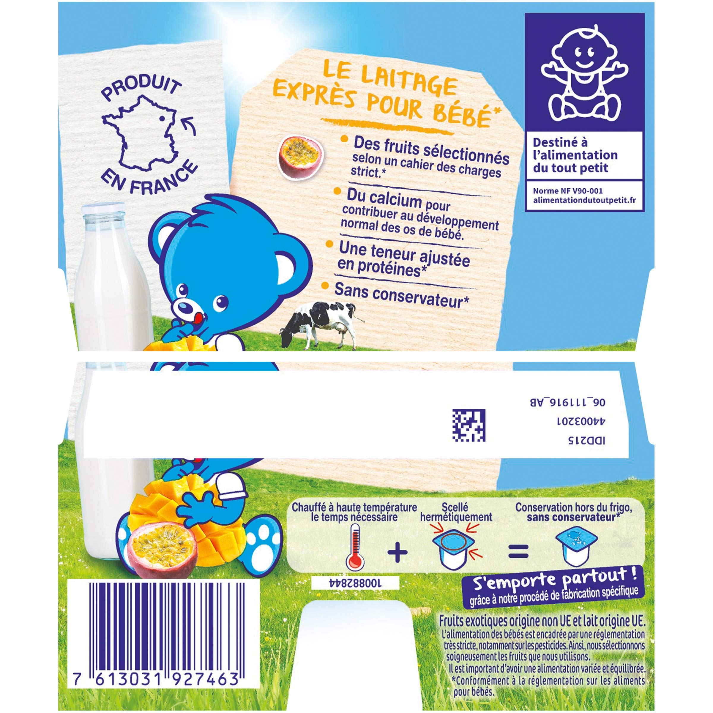 Nestlé Bébé P'tit Onctueux au Fromage Blanc Fruit Exotiques - Laitage de 6 mois à 36 mois - 4 x 100g (4 Laitages )