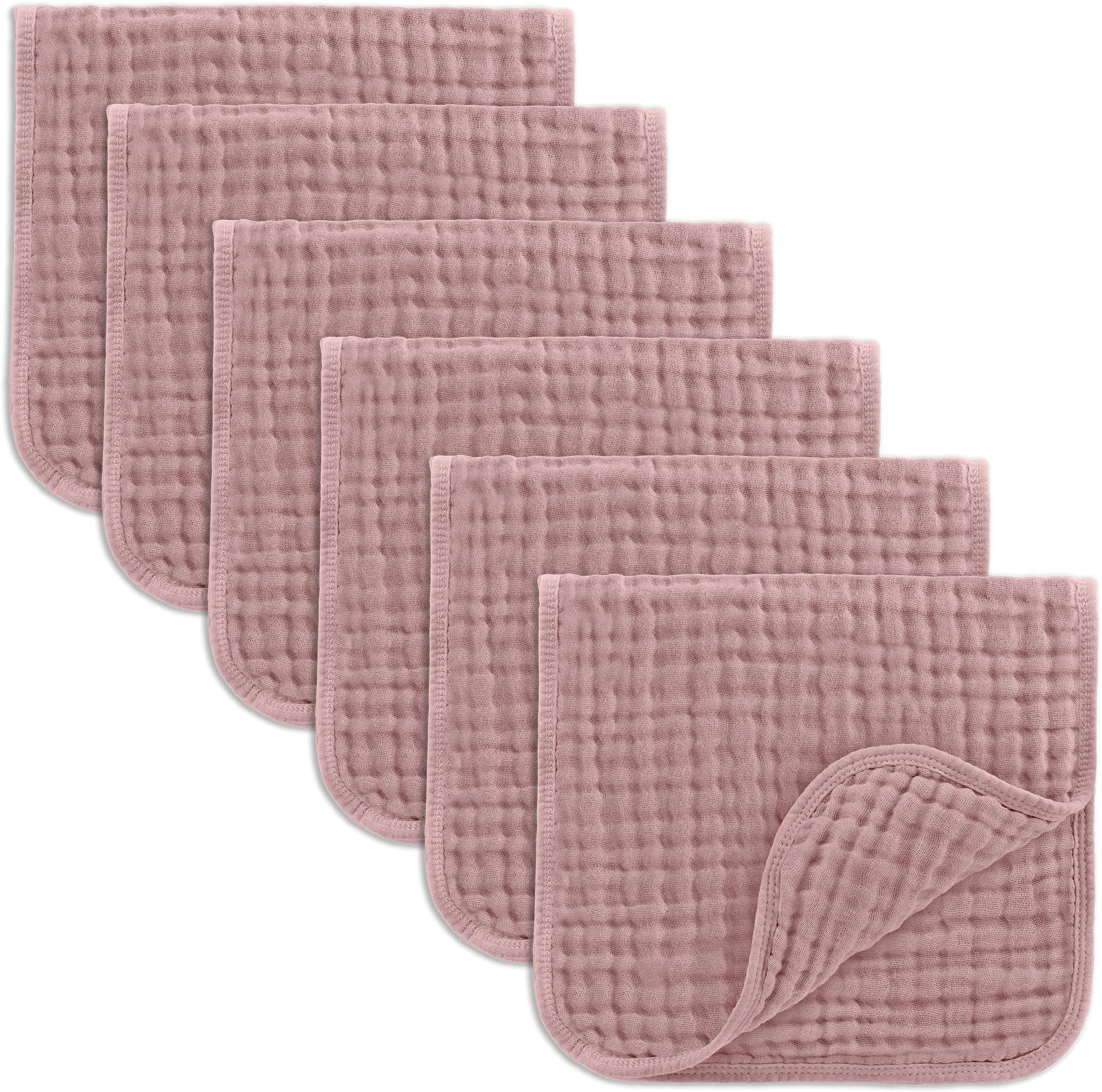 Comfy Cubs Muslin Burp Cloths 20" x 10", Pack of 6 - Large, 6-Layer, Ultra Absorbent 100% Cotton for Baby Drool and Messes - Soft, Safe & Gentle Baby Burp Cloths Set for Boys & Girls - Mauve