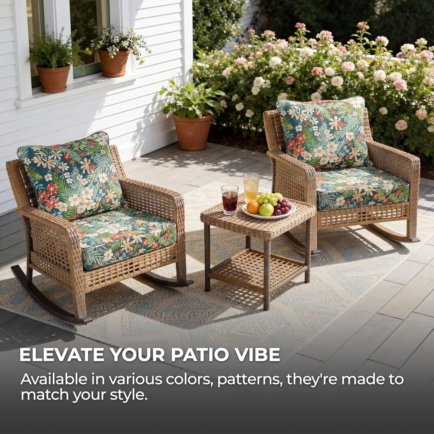 Volans Outdoor Chairs Cushions with Back, Zippered Patio Back&Seat Cushion, 24" x 24" Waterproof Deep Seat Cushions, Tropical Green