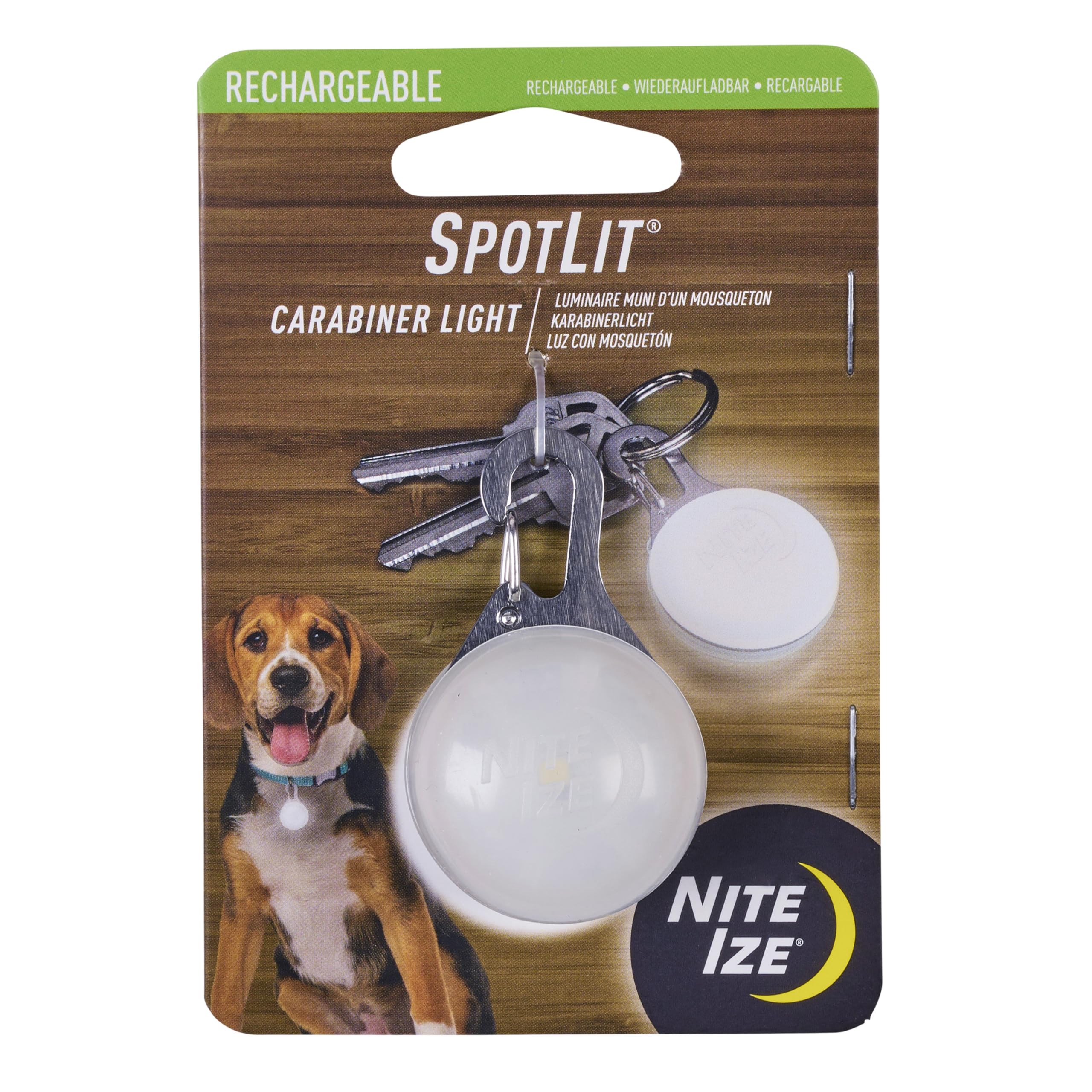 Nite Ize SpotLit Rechargeable Carabiner Light - 3.5-Hour Runtime - Fits on Keychains, Bags & Zippers - Perfect for Finding Items in Dark Cabinets or