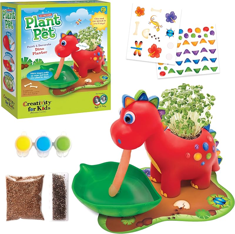 Dinosaur Self Watering Plant Pet, Kids DIY Kit, Dinosaur Crafts for Boys, Outdoor Summer Fun (Ages 6+)