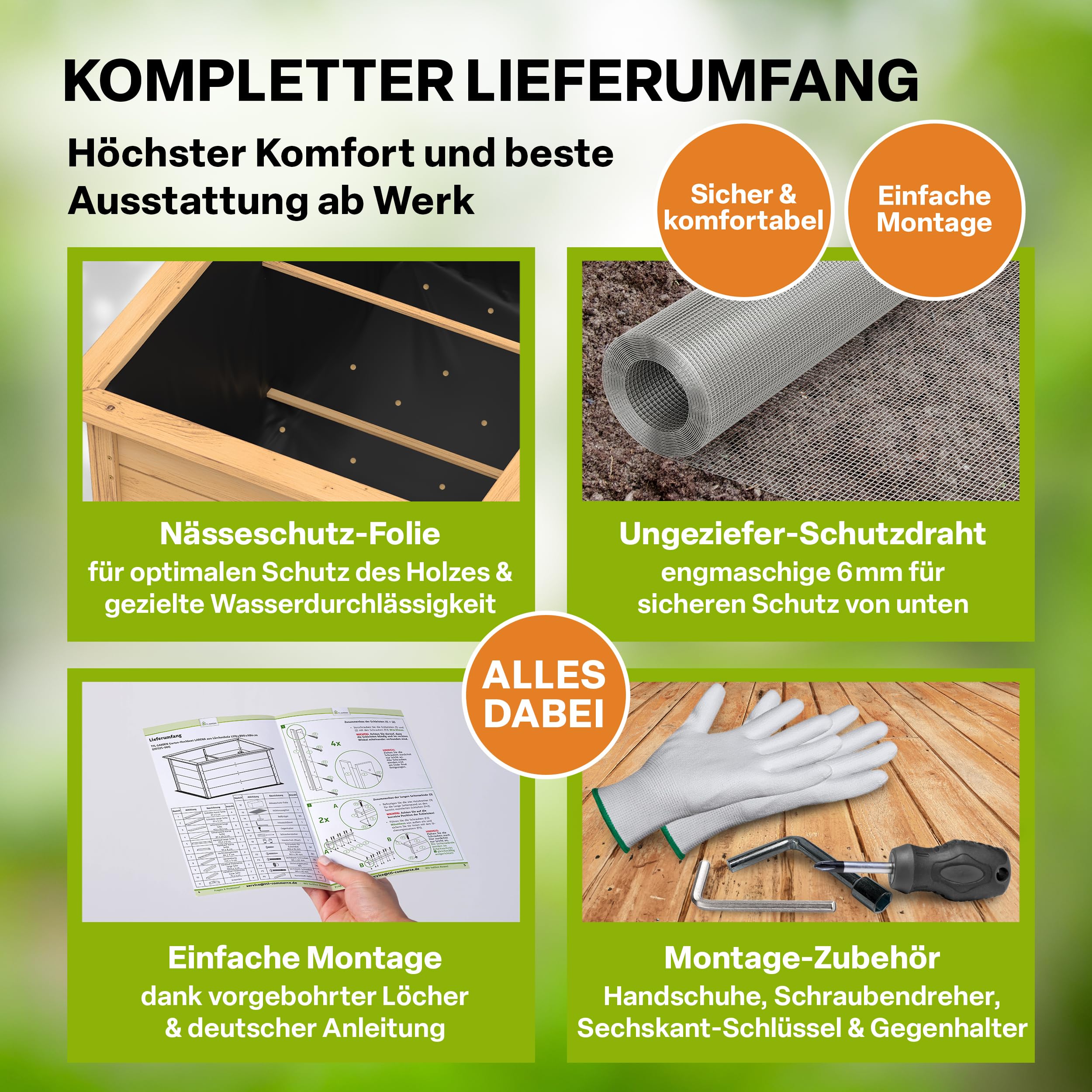 TTL GARDEN 170x90x84cm LARENA L Holz Hochbeet - Garten Hochbeet aus Holz | - Hochbeet Kit & Kräuterbeet Set Bausatz mit Wühlmausgitter Holzhochbeet wetterfest - für Gemüse Kräuter & Blumen - Braun