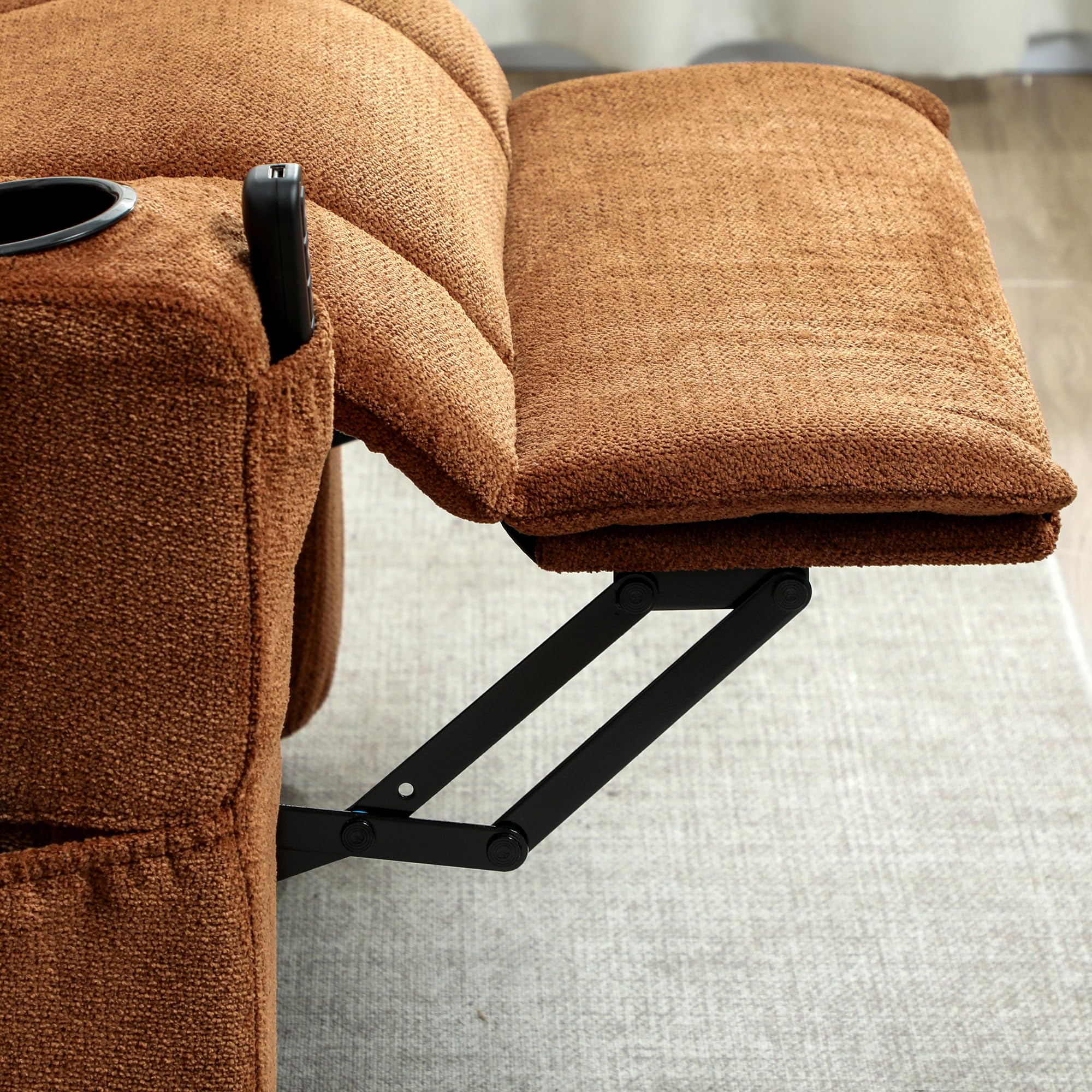 HOMCOM Sillón Relax Reclinable Eléctrico, Sillón Reclinable Silencioso de Terciopelo con Función Memoria, Reposapiés, Mando a Distancia, Bolsillos, Puerto USB, Portavasos, Respaldo Concha, Marrón