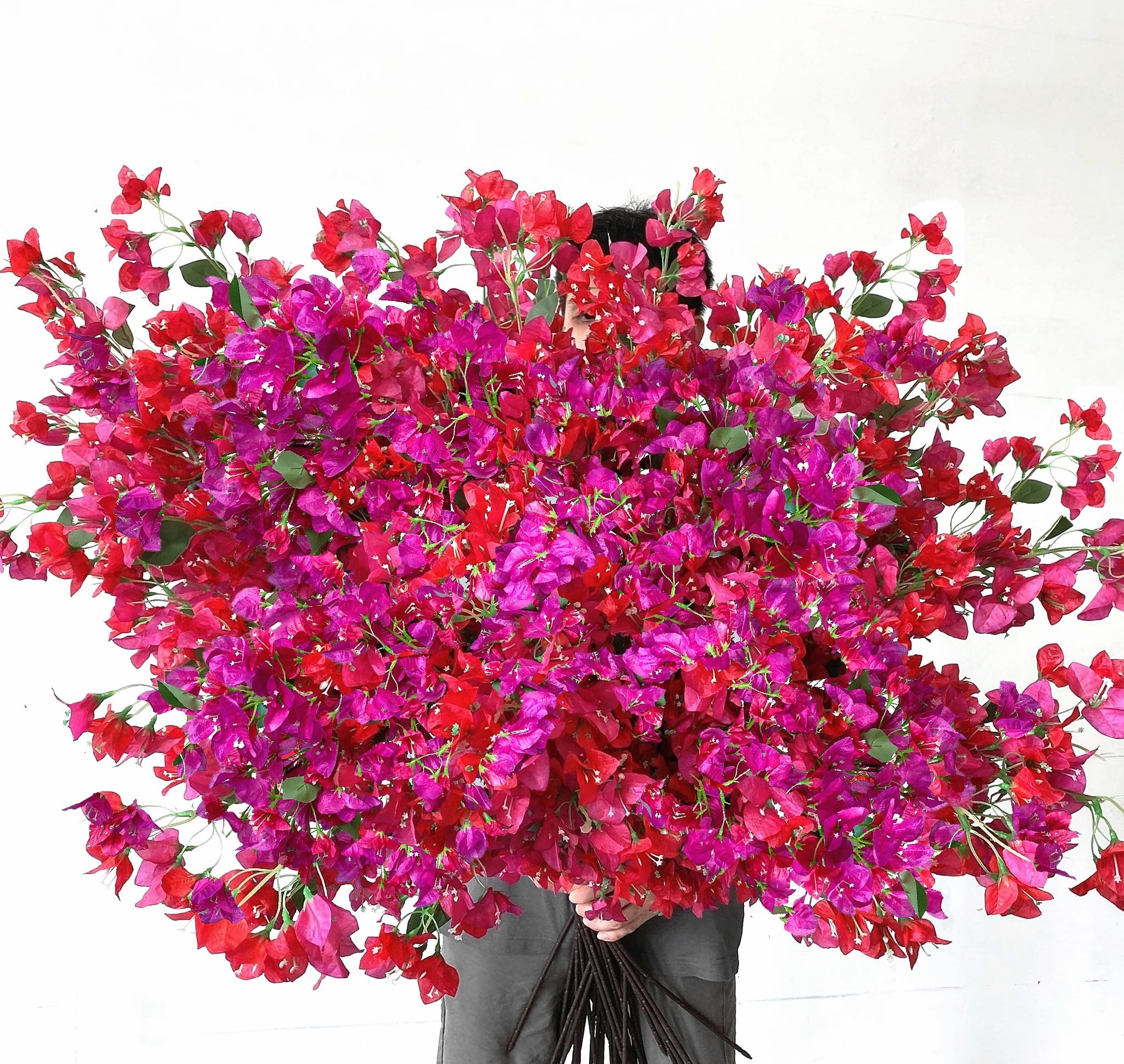 40Pcs Artificial Bougainvillea Silk Flowers Branches Fuchsia Mix