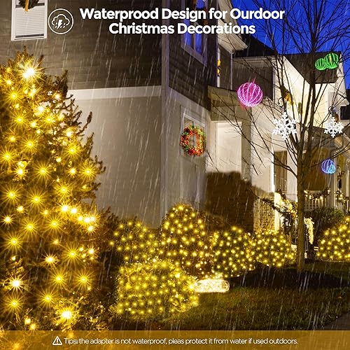 Miniatura 5 de WBao Luces de Navidad para exteriores, 360 luces LED de red de 11.5 x 6.9 pies con 8 modos, temporizador, certificado UL, de extremo a extremo,