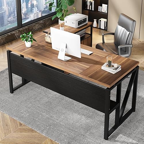 Miniatura 5 de Tribesigns Escritorio para computadora de 63 pulgadas con estante inferior, escritorio de oficina en casa, mesa de escritura para estación de
