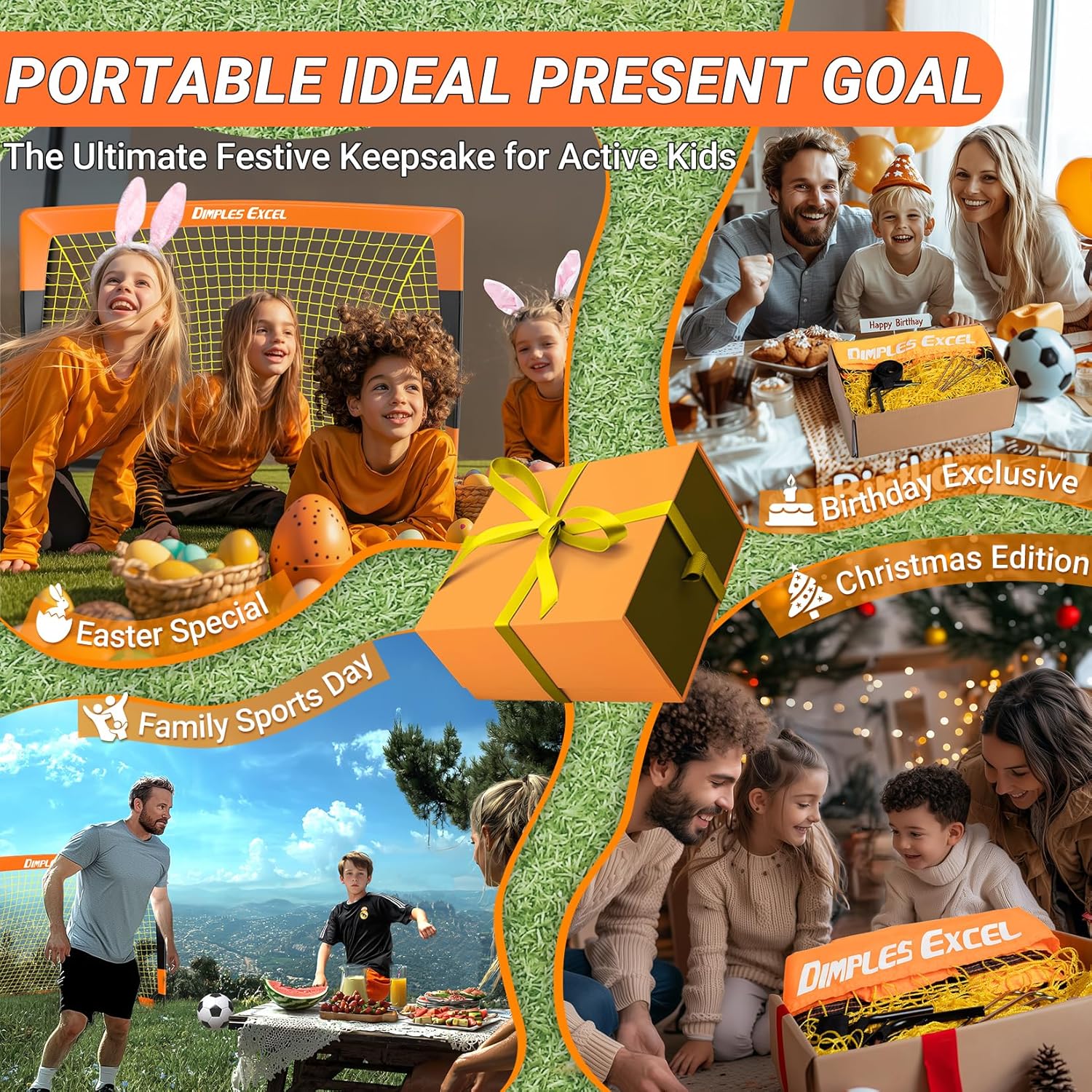 Dimples Excel Soccer Goals Kids Soccer Net for Backyard (Orange Black-4'×3')