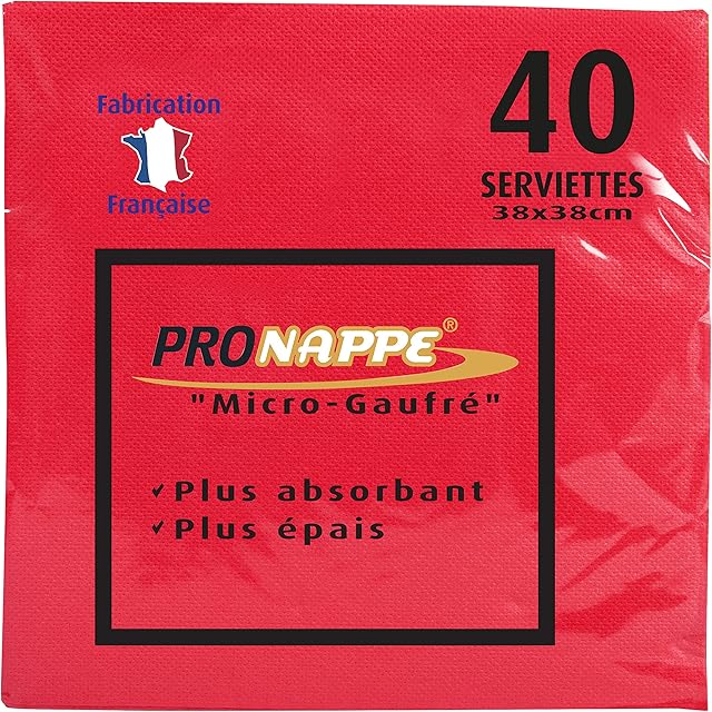 Pro Nappe SV863809I Serwetka jednorazowa z mikro wytłaczanej waty 38X38 cm w opakowaniu 40 serwetek - 2 fałdy 2 x 17g - kolor czerwony - Grube i bardzo chłonne serwetki, bieżnik, obrus, podkładka