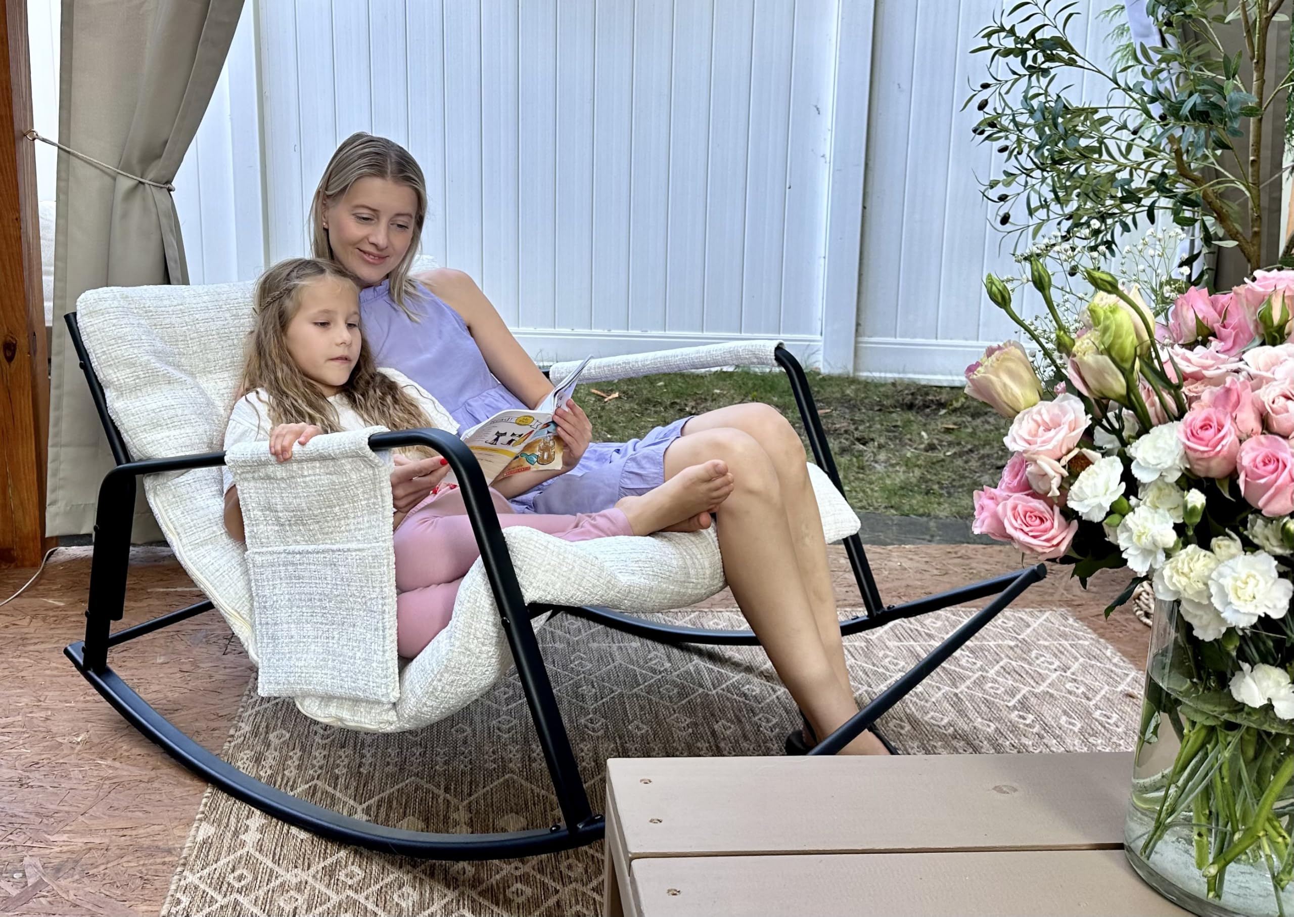 lavimiya Double Papasan Chair with Cushion, Patio Rocking Chairs Indoor Outdoor - Image 5